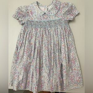 Smoked day dress- Floral with blue piping and smocking